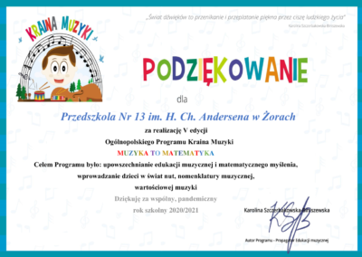 Podziękowanie za realizację V edycji Ogólnopolskiego Programu Kraina Muzyki