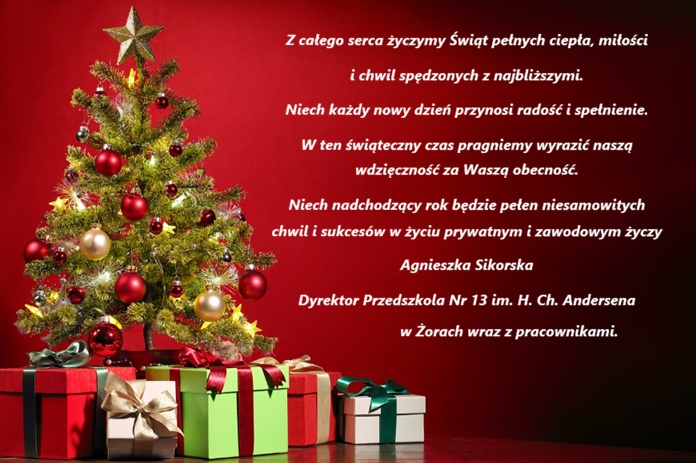 życzenia świąteczne, ozdobiona choinka